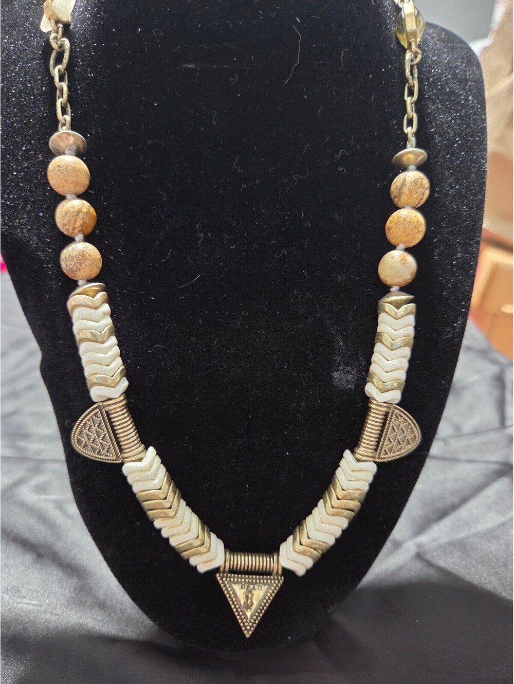 White and Brown Beaded Necklace